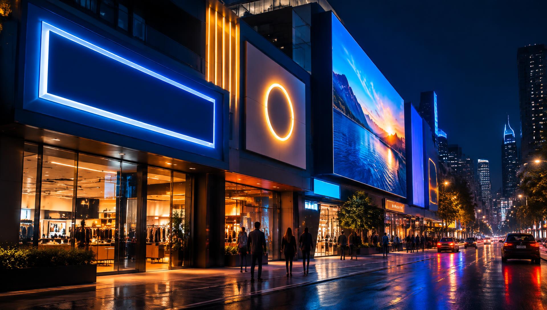 Illuminated LED and ACP shop signage at night